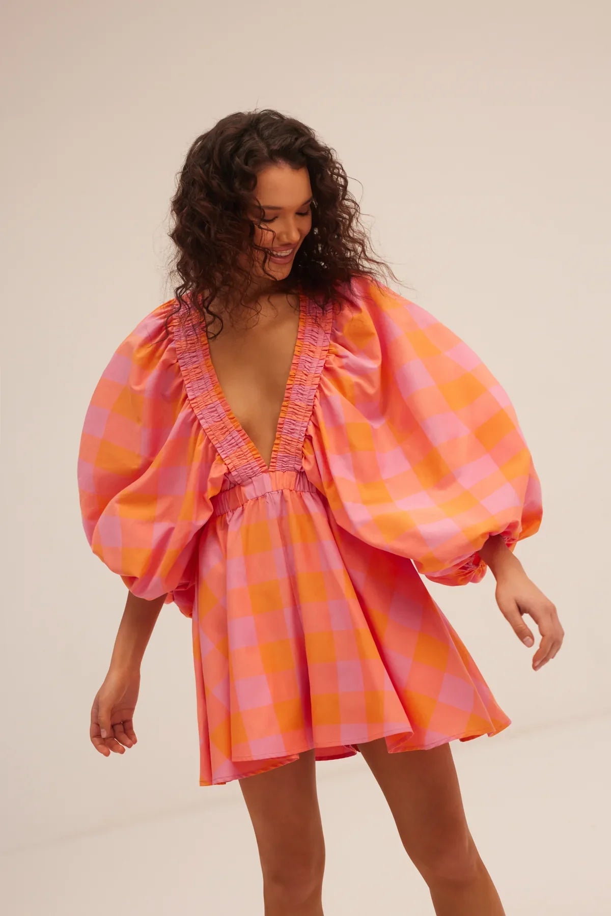 Jumpsuit Alicia big gingham orange pink