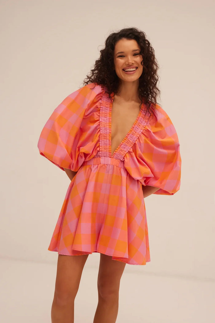 Jumpsuit Alicia großes Vichy-Karo orange pink