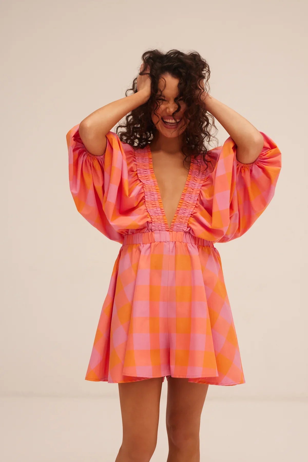 Jumpsuit Alicia big gingham orange pink