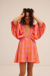 Jumpsuit Alicia big gingham orange pink
