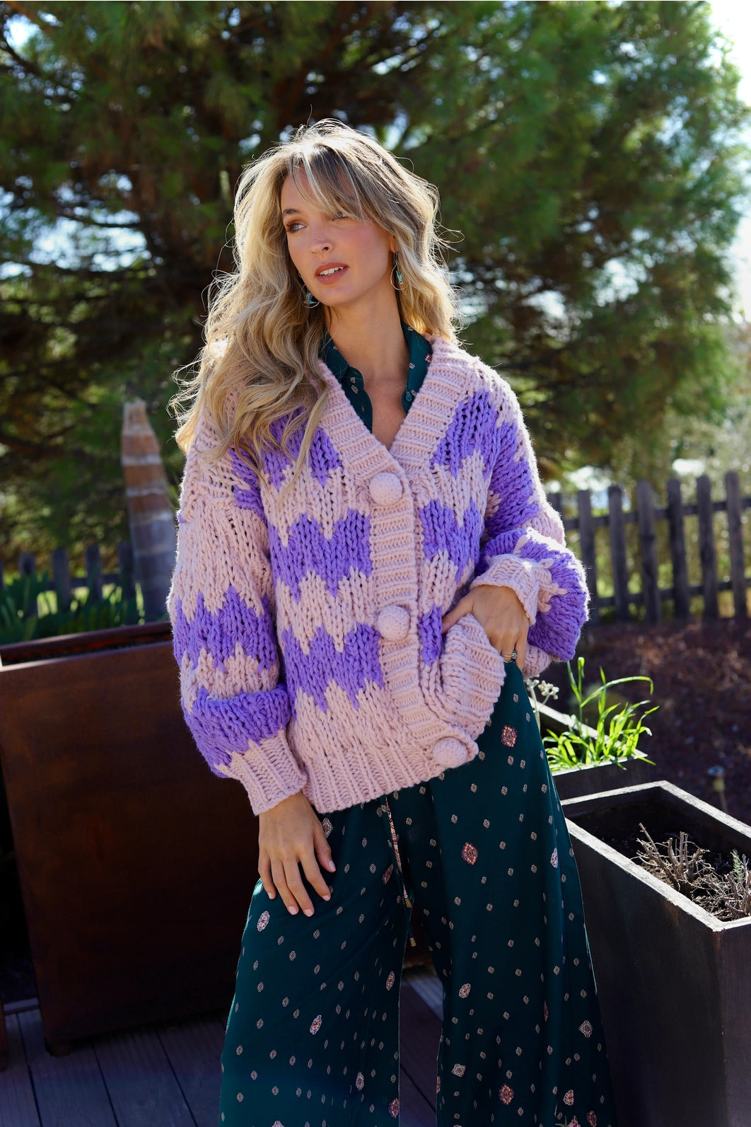 Cardigan berry stripes